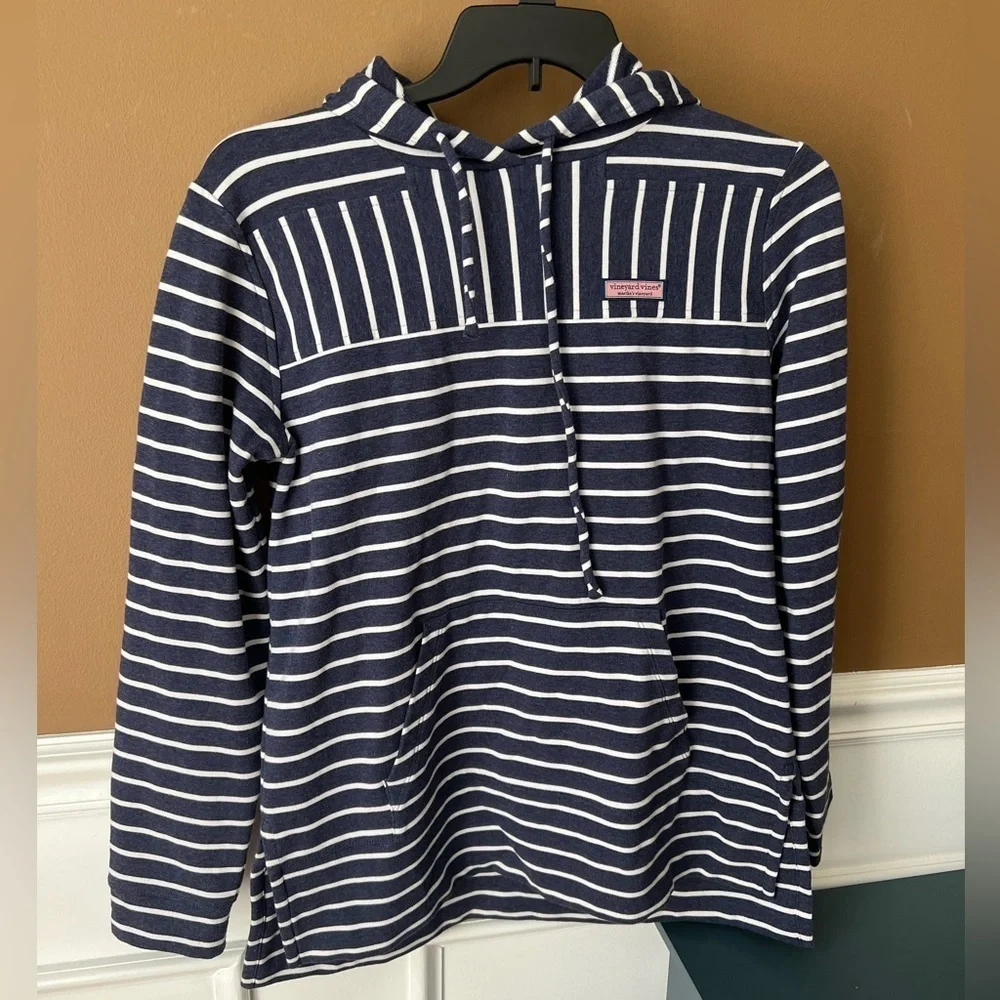 Vineyard Vines Relaxed Hoodie Shep Shirt Navy & White Striped Hoodie Size S - Picture 2 of 6